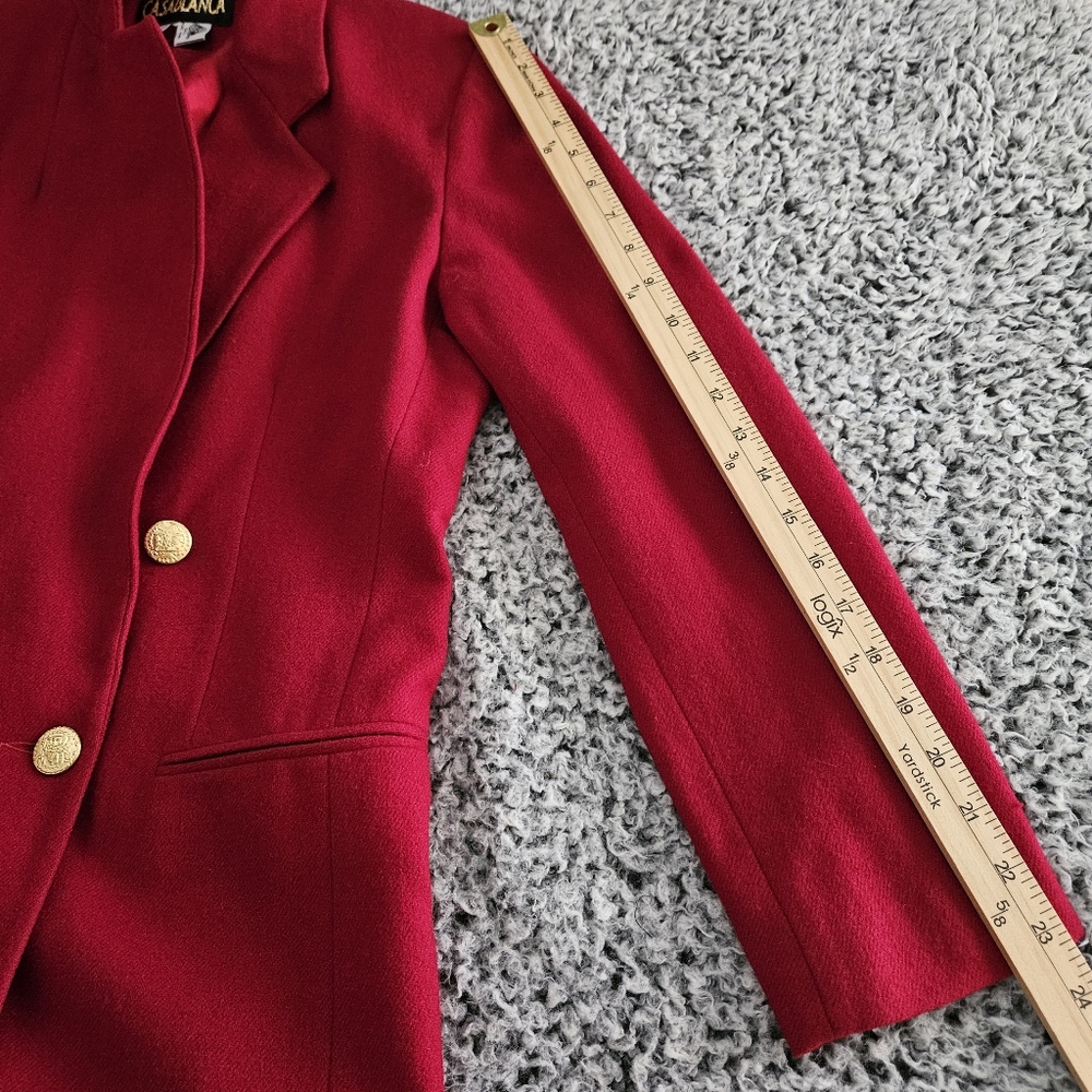 Casablanca Vintage Red Wool Blazer Sz 8 10 Double Breasted Gold Buttons Women's - Picture 13 of 14